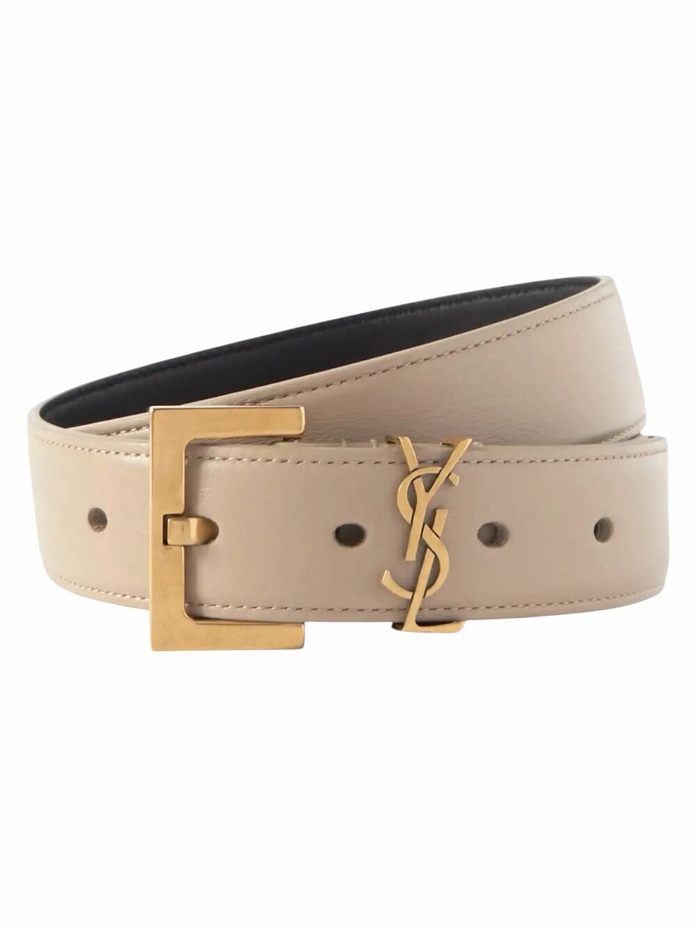 Saint Laurent Cassandre Logo Belt Square Buckle Leather Beige Size 90/36
